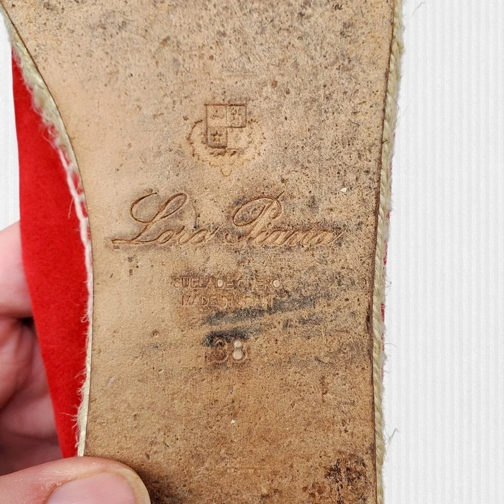 Loro Piana Red Suede Espadrille Loafers‎ with LP Padlock Charm Size 38
